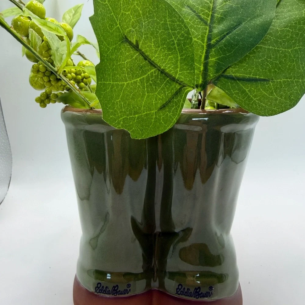 Eddie Bauer Olive Green Boot Planter with Faux Greenery - Picture 6 of 16